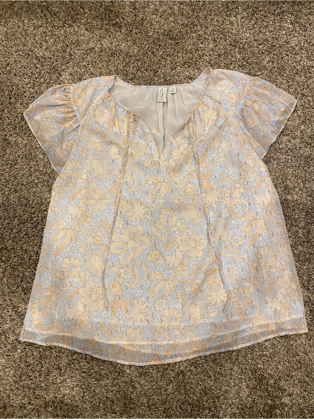 Joie Light Blue and Cream Floral Short-Sleeve Blouse